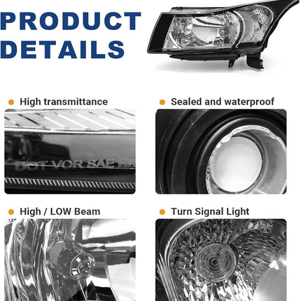 AS Headlight Assembly Compatible with 2011 2012 2013 2014 2015 Chevy Cruze LS/LT/LTZ 2016 Chevrolet Cruze Limited Matte Matte Black Housing Clear Reflector Headlamps