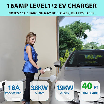 Level 1 Level 2 EV Charger for J1772 Electric Cars 16Amp 110V/240V