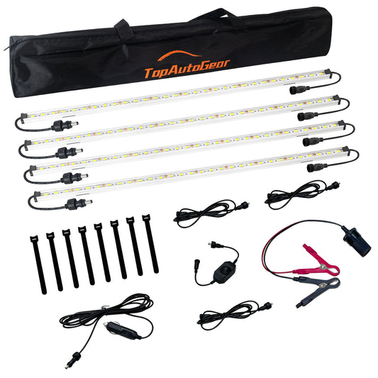 12V LED Light Bars, Dimmable Portable LED Camping String Light, Outdoor Lighting with IP67 Waterproof, Magnetic and Loops Mounting, RV Awning Lights, 4 PCS White