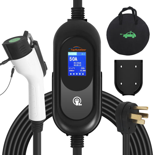 50 Amp Electric Vehicle Charger Level 2 Portable EV Charging Station with 25 FT Cord Super Fast Car Charging Station, NEMA14-50 with SAE J1772, Compatible Indoor/Outdoor