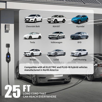 50 Amp Electric Vehicle Charger Level 2 Portable EV Charging Station with 25 FT Cord Super Fast Car Charging Station, NEMA14-50 with SAE J1772, Compatible Indoor/Outdoor