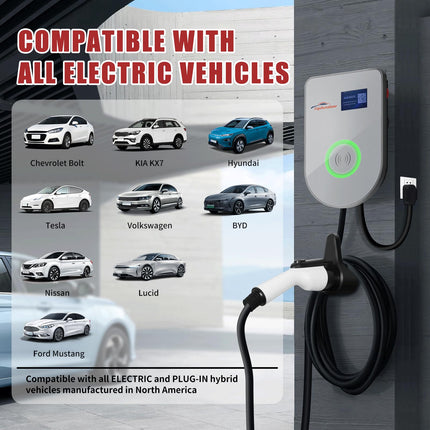 Level 2 EV Charging Station with App Wireless Monitoring 48A 25FT Cable