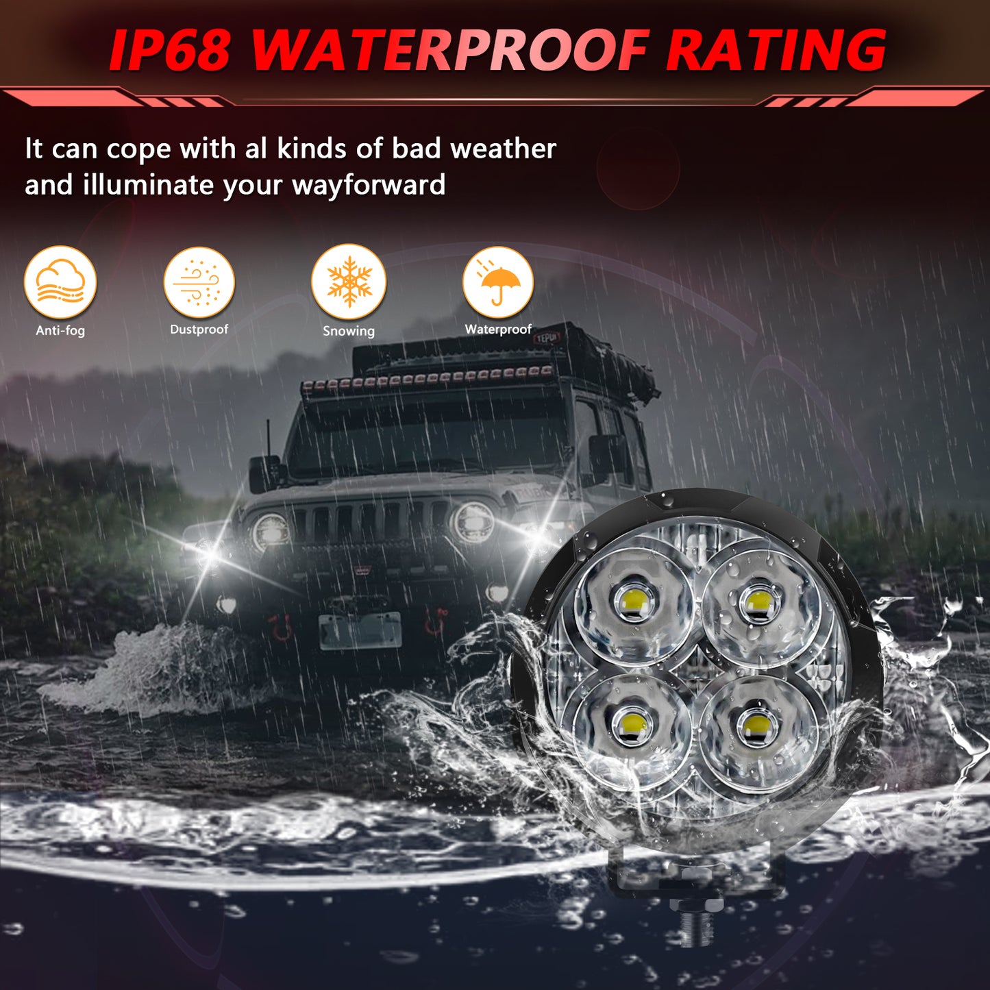 3 inch Led Pods Amber Fog Light White Off Road Driving Light Spot Offroad LED Round 80W 9600LM Ditch Light for Jeep ATV Wrangler Ford Truck Pickup, Pair