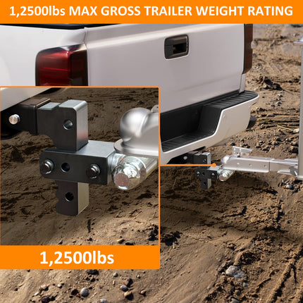 Adjustable Trailer Mount with 2" and 2-5/16" and 1-7/8" Ball, Fit 2 Inch Receiver, 6 Inch Drop/Rise Aluminum Hitch