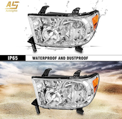 AS Headlights Assembly Compatible 2007 2008 2009 2010 2011 2012 2013 Toyota Tundra (W/o Headlight Leveling Models) /2008-2017 Toyota Sequoia Headlamp (12-14 Models Without Headlight Washer)