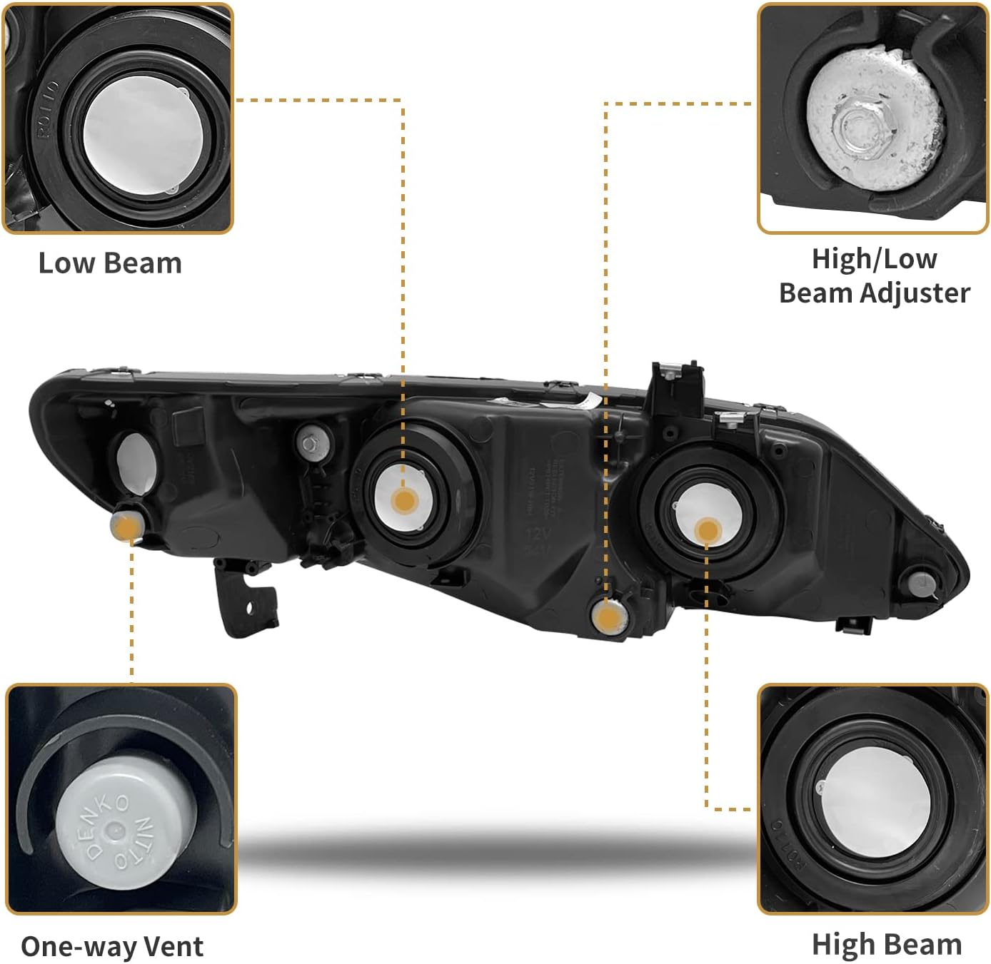AS Headlight Assembly Compatible with 2006-2011 Honda Civic 4-Door Sedan fit for 2006 2007 2008 2009 2010 2011 Civic 4DR Headlamps Replacement Chrome Housing Amber Reflector