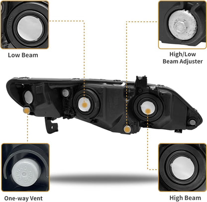 AS Headlight Assembly Compatible with 2006-2011 Honda Civic 4-Door Sedan fit for 2006 2007 2008 2009 2010 2011 Civic 4DR Headlamps Replacement Chrome Housing Amber Reflector