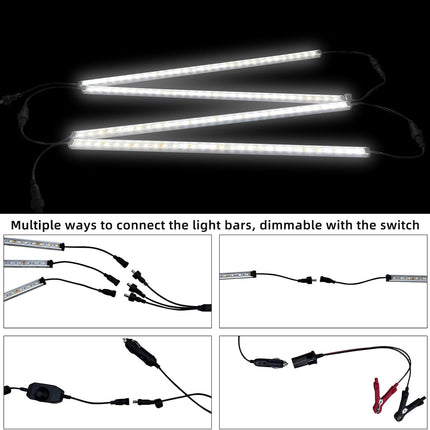 TopAutoGear 12V LED Interior Light Bar Kit Dimmable Camping String Lights Weatherproof IP67, Magnetic & Velcro Mounting, All-in-One Portable Lighting for RV, Camping Tent Car Trailer Boat, White 4Pcs