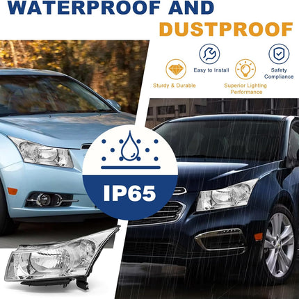 AS Headlight Assembly Compatible with 2011 2012 2013 2014 2015 Chevy Cruze LS/LT/LTZ 2016 Chevrolet Cruze Limited Chrome Housing Clear Reflector Headlamps