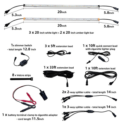 12V LED Light Bars, Dimmable Portable LED Camping String Light, Outdoor Lighting with IP67 Waterproof, Magnetic and Loops Mounting, RV Awning Lights, 4 PCS White