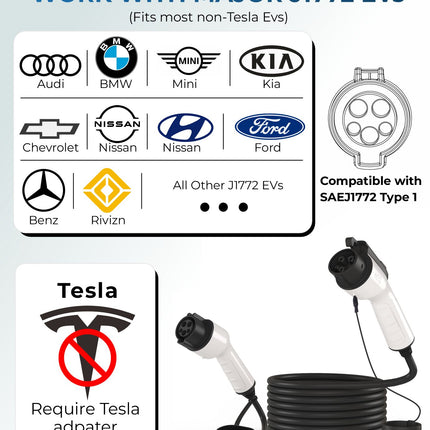 16Amp J1772 EV Charger Extension Cable, 21ft SAE J1772 Extension Cord Compatible with 110V-240V Level 1/Level 2 EV Chargers for J1772 EVs/PHEVs,IP67 Waterproof Car Charger Extension Cable with Bag