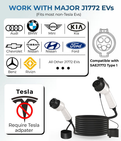 16Amp J1772 EV Charger Extension Cable, 21ft SAE J1772 Extension Cord Compatible with 110V-240V Level 1/Level 2 EV Chargers for J1772 EVs/PHEVs,IP67 Waterproof Car Charger Extension Cable with Bag