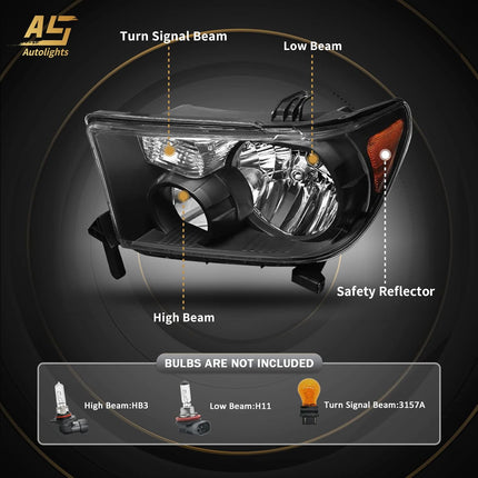 TopAutoGear Headlight Assembly for 2008-2017 Toyota Tundra Base / SR5 / Limited 4-Door, 2005-2007 Toyota Sequoia SR5
