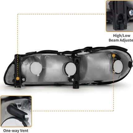 AS Headlight Assembly For 1997-2003 Chevy Malibu /2004-2005 Chevy Classic/1997-1999 Oldsmobile Cutlass Headlights Headlamp Chrome Housing Passenger and Driver Side