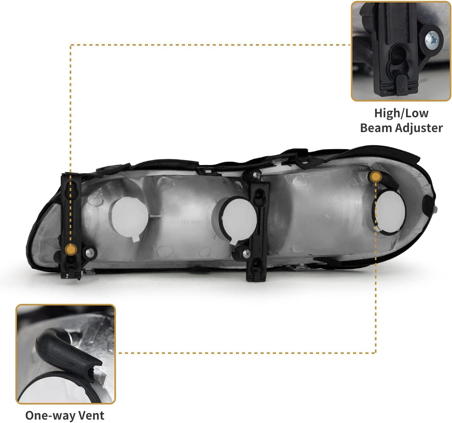AS Headlight Assembly For 1997-2003 Chevy Malibu /2004-2005 Chevy Classic/1997-1999 Oldsmobile Cutlass Headlights Headlamp Chrome Housing Passenger and Driver Side