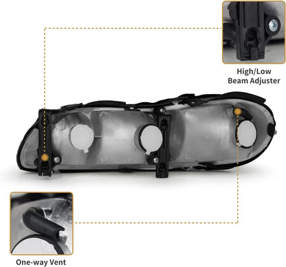 AS Headlight Assembly For 1997-2003 Chevy Malibu /2004-2005 Chevy Classic/1997-1999 Oldsmobile Cutlass Headlights Headlamp Chrome Housing Passenger and Driver Side