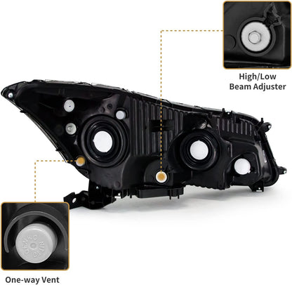 AS Headlight Assembly for 2008 2009 2010 2011 2012 Accord 4dr Sedan Headlamps with Black Housing Clear Reflector Clear Lens Driver and Passenger Side