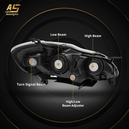 AS 2003 2004 2005 2006 2007 2008 Toyota Corolla Headlight Assembly Headlights for 03 04 05 06 07 08 Corolla Chrome Housing Amber Reflector Clear Lens Passenger Driver Pair