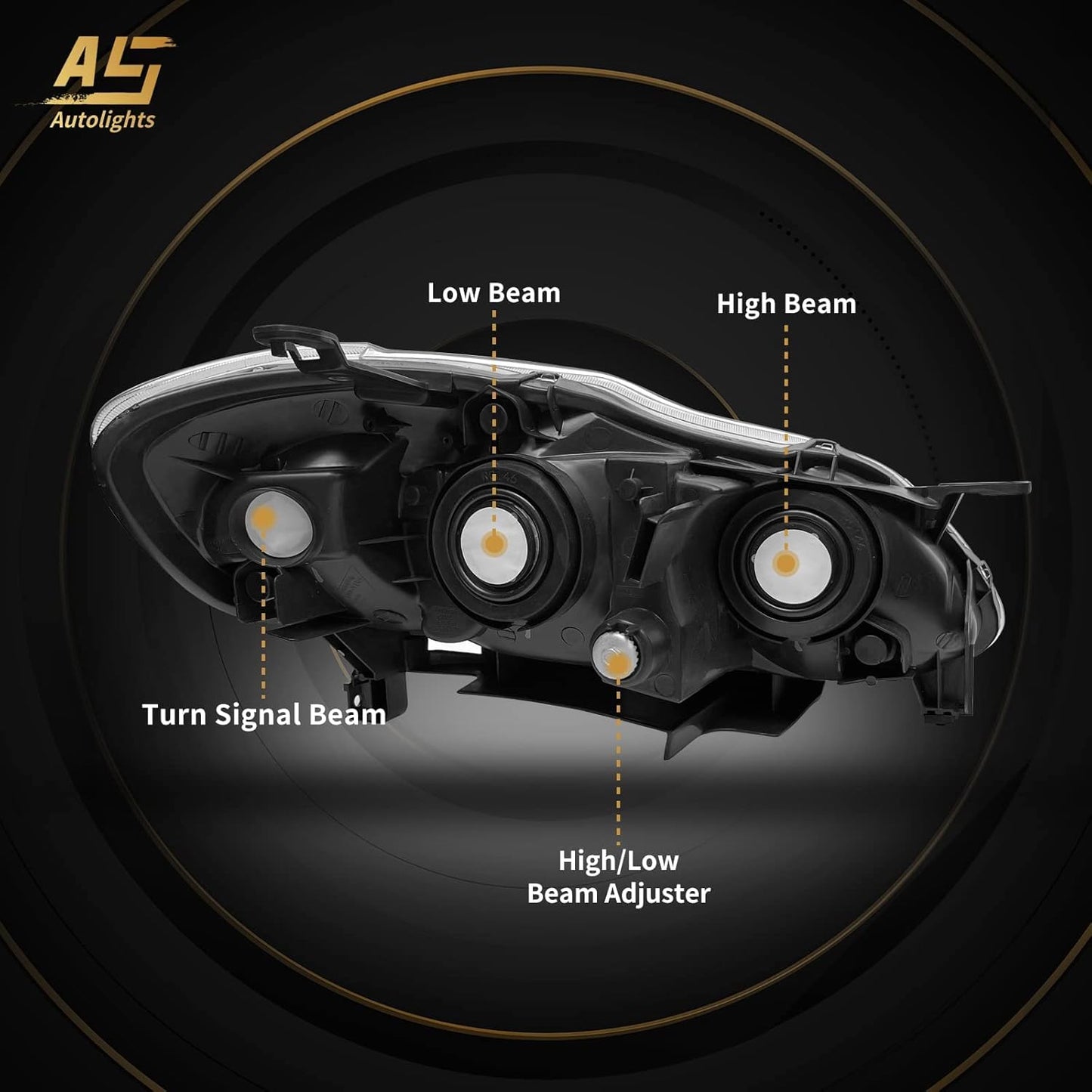 AS 2003 2004 2005 2006 2007 2008 Toyota Corolla Headlight Assembly Headlights for 03 04 05 06 07 08 Corolla Chrome Housing Amber Reflector Clear Lens Passenger Driver Pair