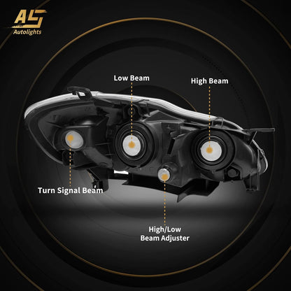AS 2003 2004 2005 2006 2007 2008 Toyota Corolla Headlight Assembly Headlights for 03 04 05 06 07 08 Corolla Chrome Housing Amber Reflector Clear Lens Passenger Driver Pair