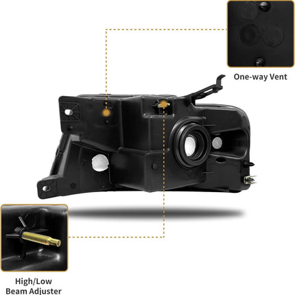 AS Headlight Assembly for 2004 2005 2006 2007 2008 Ford F150/ 2006 2007 2008 Lincoln Mark LT Headlamp with Chrome Housing Amber Reflector Driver and Passenger Side