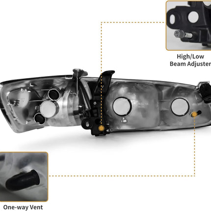 AS Headlight Assembly Compatible with 2000-2001 TOYOTA CAMRY Headlamp Chrome Housing Amber Reflector Clear Lens Driver and Passenger Side
