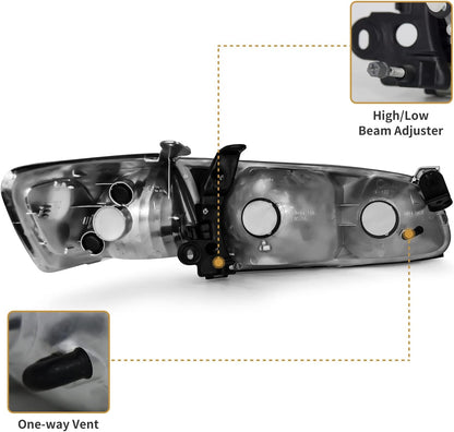 AS Headlight Assembly Compatible with 2000-2001 TOYOTA CAMRY Headlamp Chrome Housing Amber Reflector Clear Lens Driver and Passenger Side