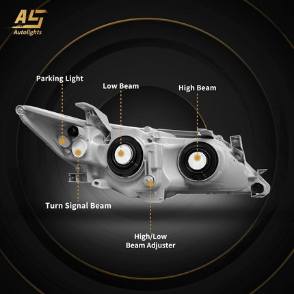 AS Headlights Assembly for 2012 2013 2014 Toyota Camry L/Se/Le/Xle/Hybrid Chrome Housing Amber Reflector Clear Lens Driver and Passenger Side