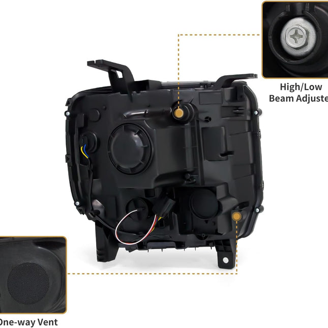 AS Headlight Assembly for 2014-2018 GMC Sierra 1500HD/ 2015-2019 GMC Sierra 2500HD/ 3500HD Base/Denali/SLE/SLT Headlights Without LED Daytime Running lights with Chrome Housing Amber Reflector