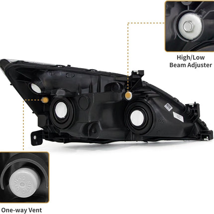 AS For 2003 2004 2005 2006 2007 Honda Accord Headlight Assembly Compatible with 2003 2004 2005 2006 2007 Accord Headlamp OE Replacement Chrome Housing Amber Reflector Pair