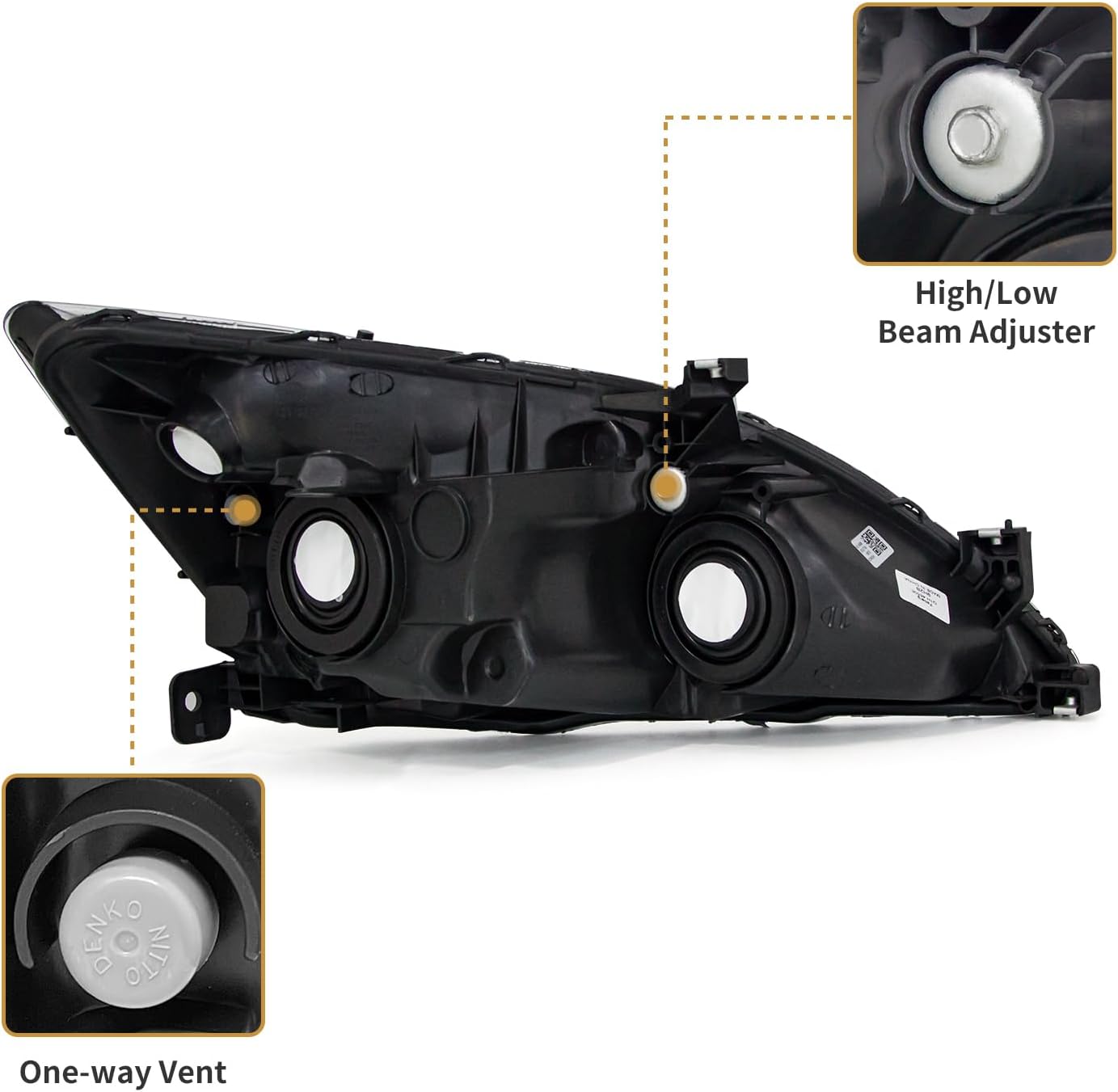 AS For 2003 2004 2005 2006 2007 Honda Accord Headlight Assembly Compatible with 2003 2004 2005 2006 2007 Accord Headlamp OE Replacement Chrome Housing Amber Reflector Pair
