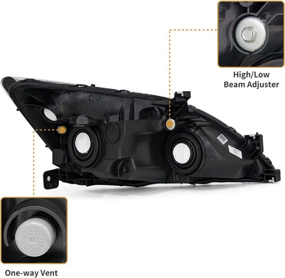 AS For 2003 2004 2005 2006 2007 Honda Accord Headlight Assembly Compatible with 2003 2004 2005 2006 2007 Accord Headlamp OE Replacement Chrome Housing Amber Reflector Pair