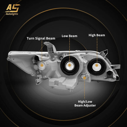 AS 2007 2008 2009 Toyota Camry Headlight Assembly Headlamps for 07 08 09 Camry Exclude Hybrid Projector Left and Right Pair - Chrome Housing Clear Len