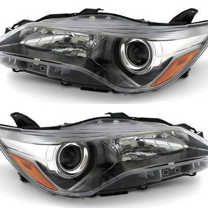 TopAutoGear Headlights Assembly for 2015-2017 Toyota Camry Pair Clear Lens Chrome Housing Amber Reflector