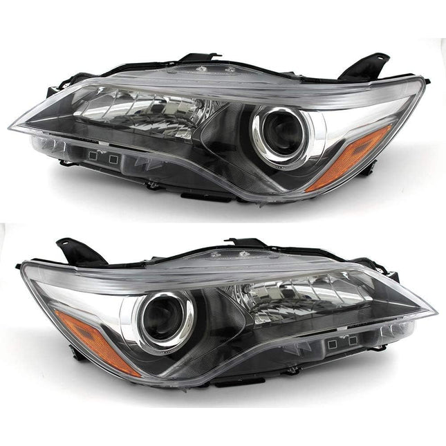 TopAutoGear Headlights Assembly for 2015-2017 Toyota Camry Pair Clear Lens Chrome Housing Amber Reflector