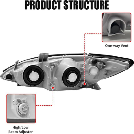 Headlight Assembly for 2002 2003 2004 Camry Black Pair