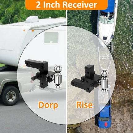 Adjustable Trailer Mount with 2" and 2-5/16" Ball, Fit 2 Inch Receiver, 6 Inch Drop/Rise Aluminum Hitch
