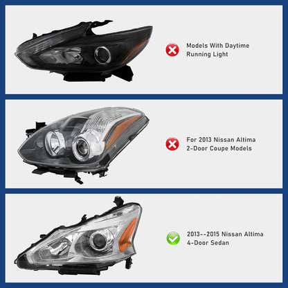 AS AUTOLIGHTS compatible with 2013 2014 2015 Altima Sedan Headlights Assembly Replacement for 13 14 15 Nissan Altima Sedan 4 DOOR with Chrome Housing Amber Reflector Clear Lens