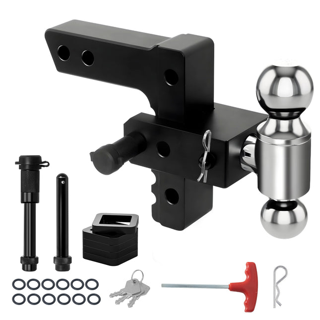 Adjustable Trailer Mount with 2" and 2-5/16" Ball, Fit 2 Inch Receiver, 6 Inch Drop/Rise Aluminum Hitch