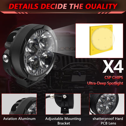 LED Pods Amber Fog Light for Jeep ATV Wrangler Ford Truck Pickup