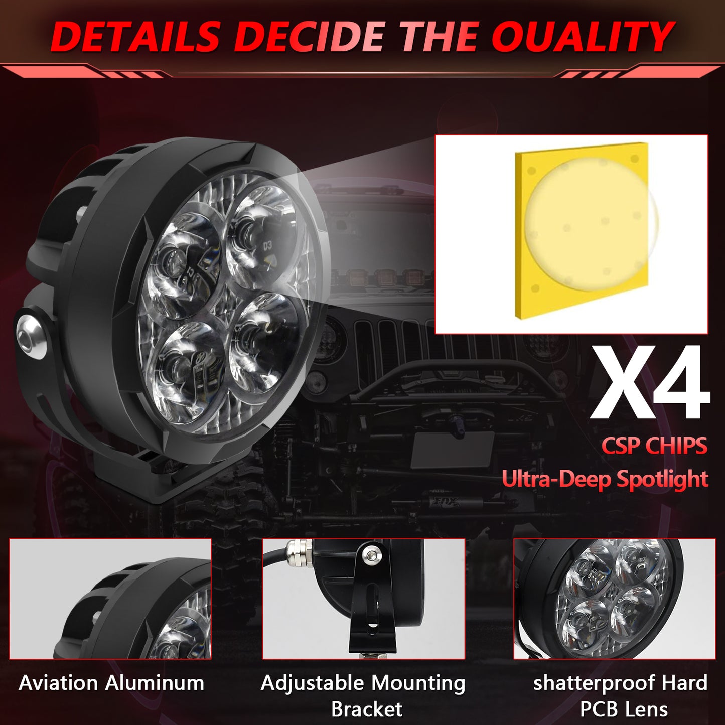 3 inch Led Pods Amber Fog Light White Off Road Driving Light Spot Offroad LED Round 80W 9600LM Ditch Light for Jeep ATV Wrangler Ford Truck Pickup, Pair