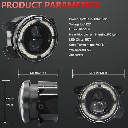 TopAutoGear 4-Inch LED Fog Lights 60W High-Intensity Off-Road Fog Lamp for Driving [ DOT] Compatible with 2007-2018 Jeep Wrangler Unlimited JK