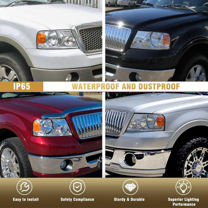 AS Headlight Assembly for 2004 2005 2006 2007 2008 Ford F150/ 2006 2007 2008 Lincoln Mark LT Headlamp with Chrome Housing Amber Reflector Driver and Passenger Side