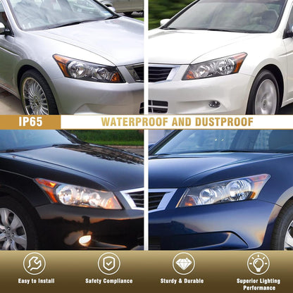 AS Headlight Assembly for 2008 2009 2010 2011 2012 Accord 4dr Sedan Headlamps with Black Housing Clear Reflector Clear Lens Driver and Passenger Side