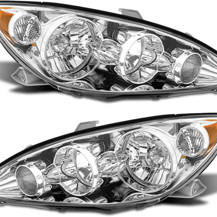 AS Headlights Assembly Compatible with 2005 2006 Toyota Camry Headlamp with Chrome Housing Amber Reflector Driver and Passenger Side (NOT FIT Solara Models)