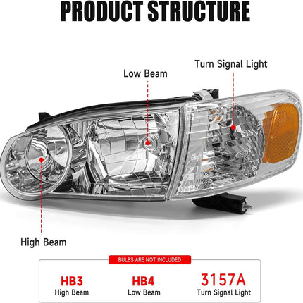 Headlight Assembly for 2001 2002 Toyota Corolla Pair