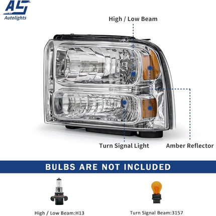 TopAutoGear Headlight Assembly Compatible with 2005-2007/05-07 Ford F250-F550