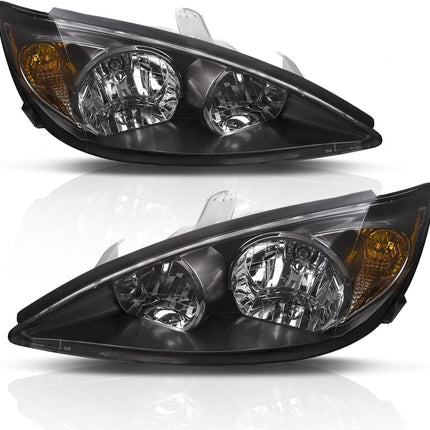 Headlight Assembly for 2002 2003 2004 Camry Black Pair
