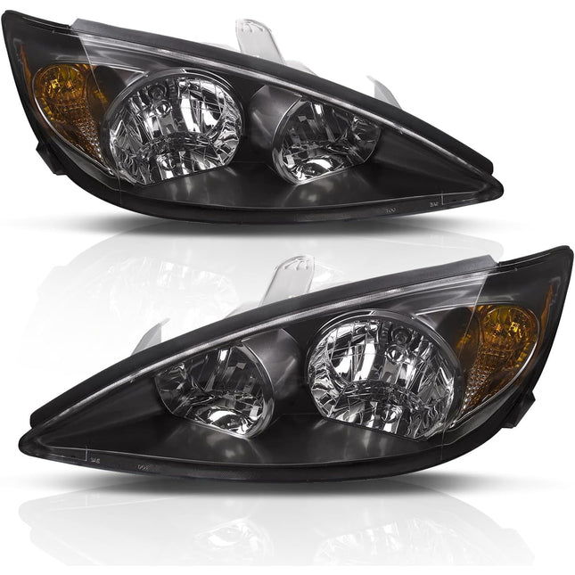 Headlight Assembly for 2002 2003 2004 Camry Black Pair