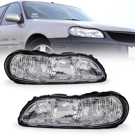 AS Headlight Assembly For 1997-2003 Chevy Malibu /2004-2005 Chevy Classic/1997-1999 Oldsmobile Cutlass Headlights Headlamp Chrome Housing Passenger and Driver Side